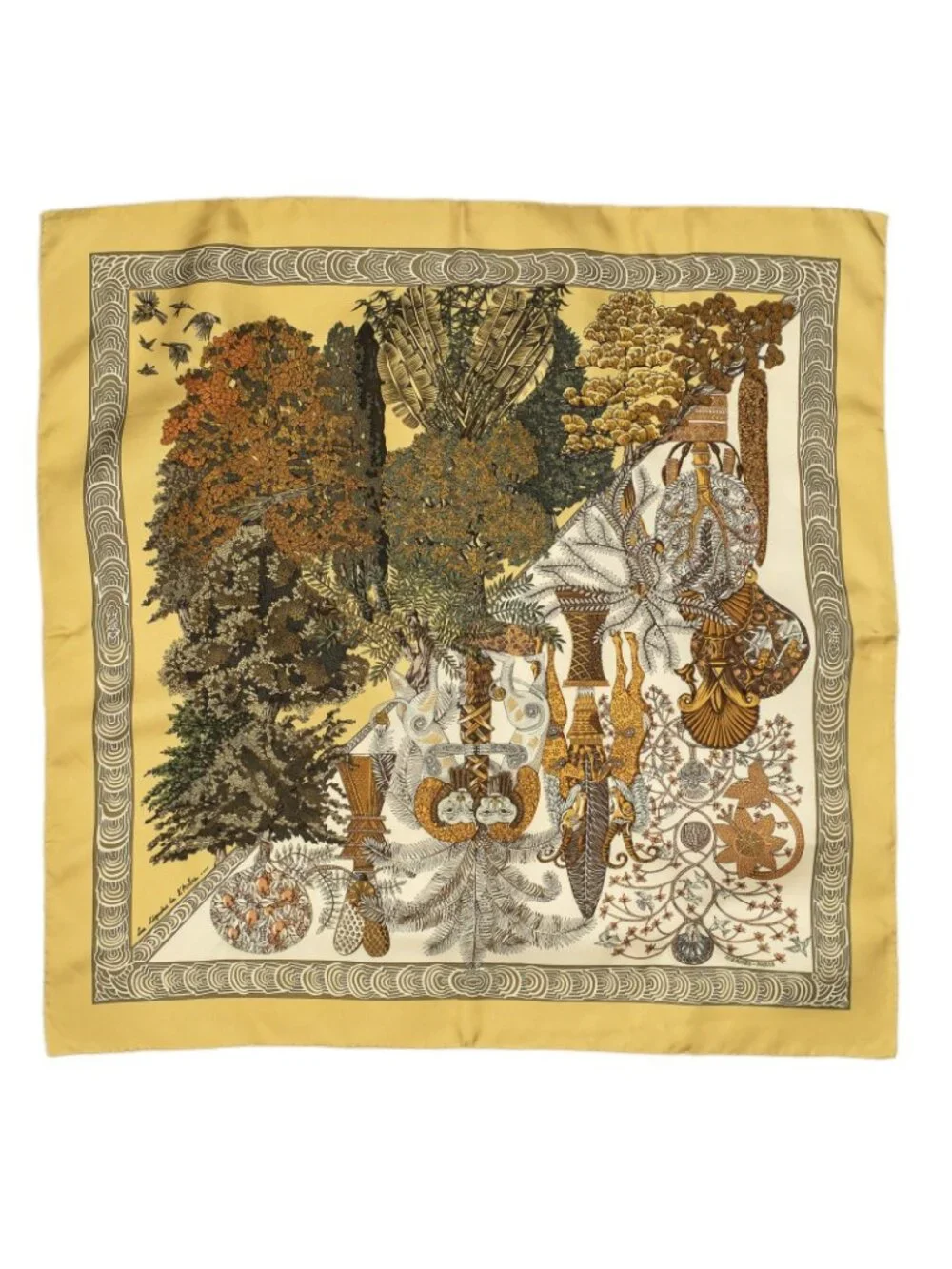 ★SOLD★ Hermes Scarf Green Brown Silk - Picture 2 of 5